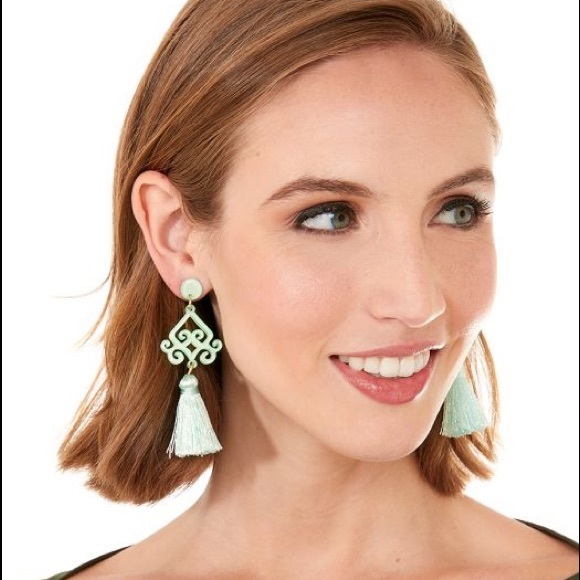 Flourish Scroll Tassel Drop Earrings in Yellow - Picture 2 of 3